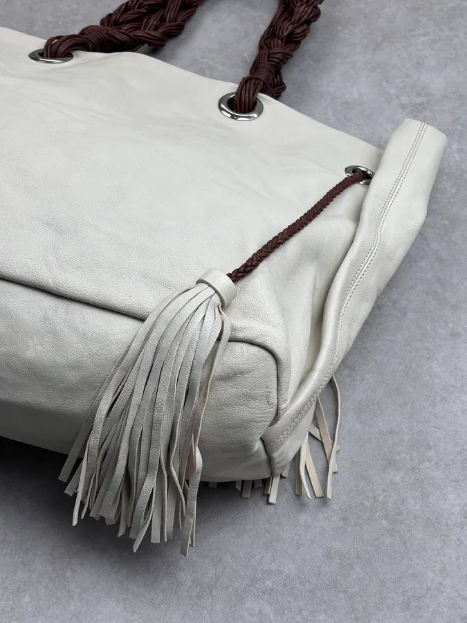 Cesare Paciotti Beige Leather Dagger Tassel Handle Bag pmLOGnW 12
