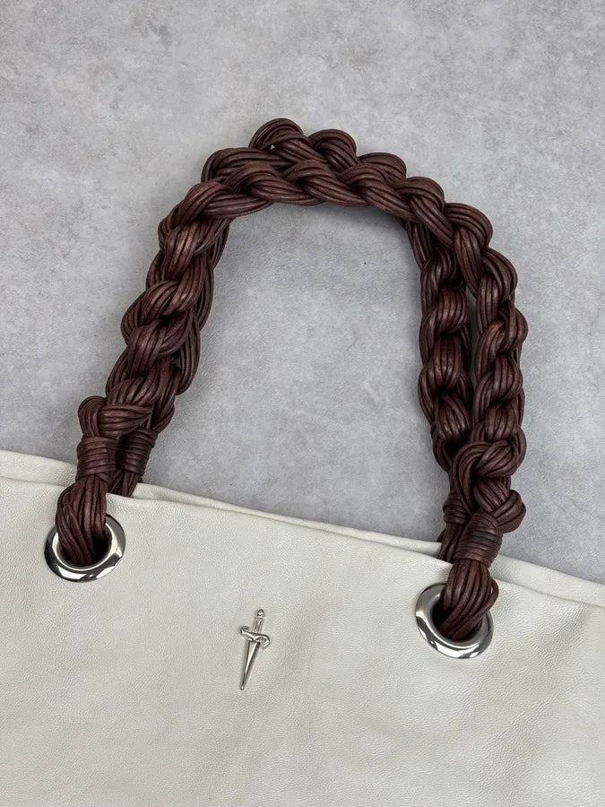 Cesare Paciotti Beige Leather Dagger Tassel Handle Bag pmLOGnW 4