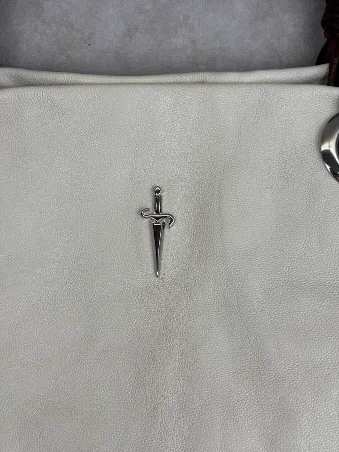 Cesare Paciotti Beige Leather Dagger Tassel Handle Bag pmLOGnW 5