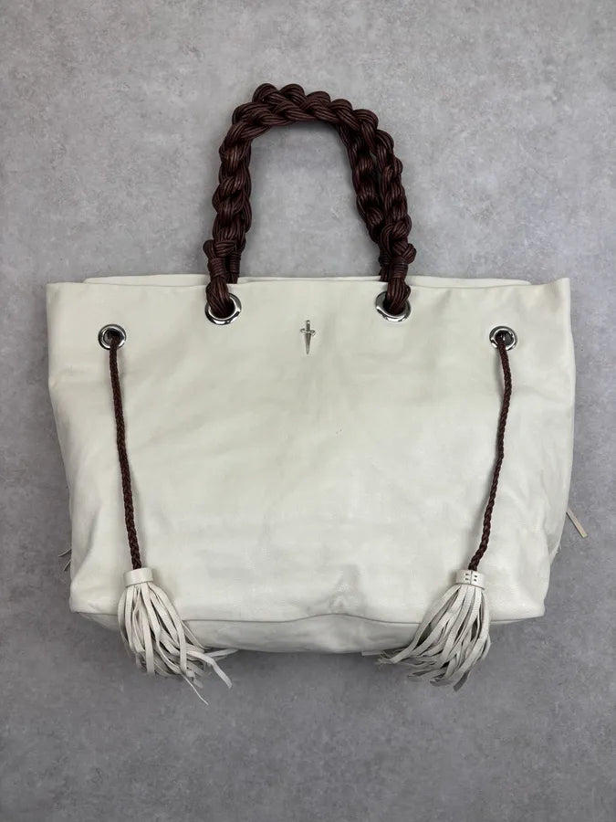 Cesare Paciotti Beige Leather Dagger Tassel Handle Bag pmLOGnW 3