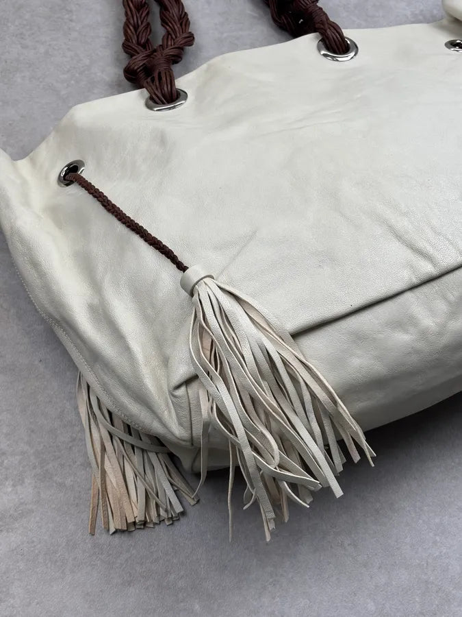 Cesare Paciotti Beige Leather Dagger Tassel Handle Bag pmLOGnW 11