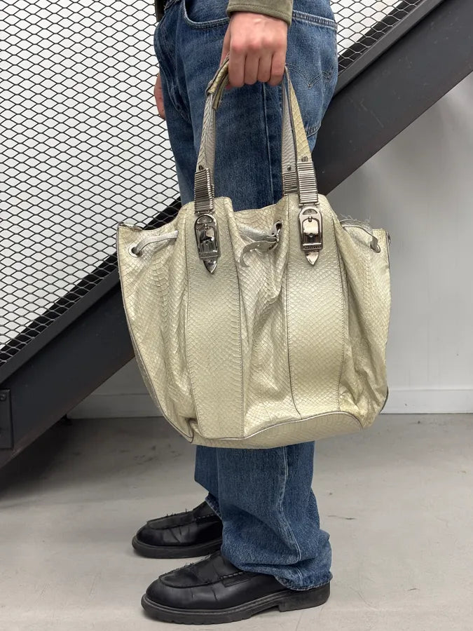 Cesare Paciotti Beige Python Leather Handle Bag qkSMSiS 1
