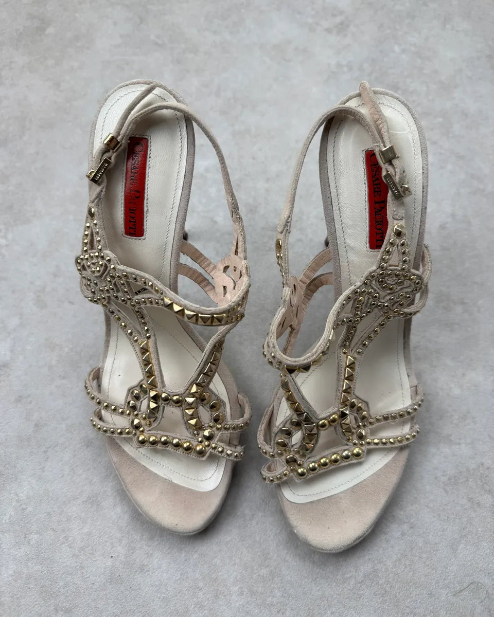 Cesare Paciotti Beige Suede Studded Heels qAwRgUx 5