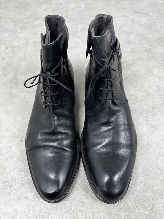 Cesare Paciotti Black Avant-Garde Rock Leather Italian Boots