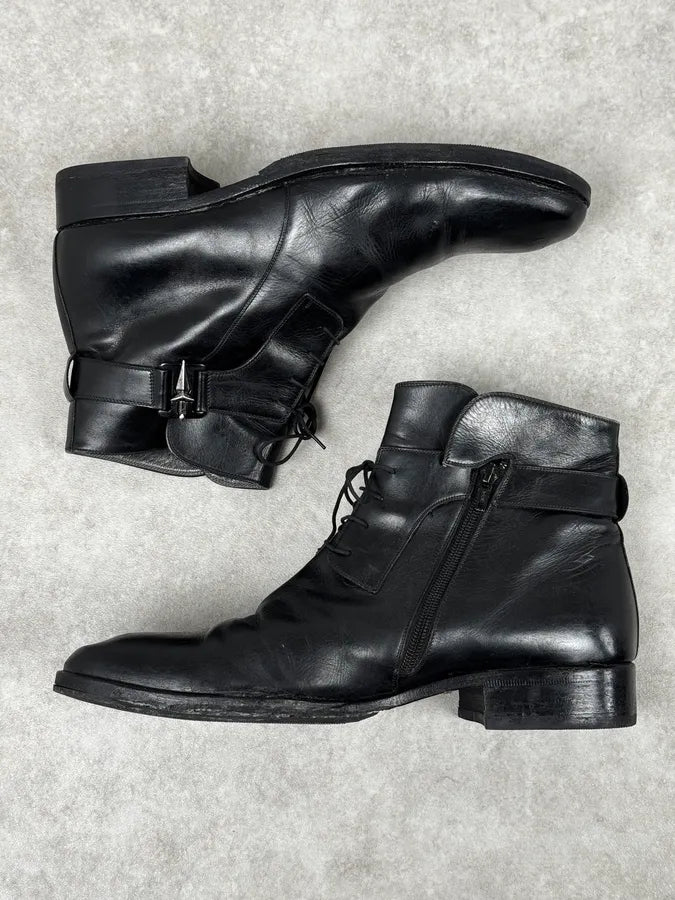 Cesare Paciotti Black Avant-Garde Rock Leather Italian Boots HJSpqaO 1