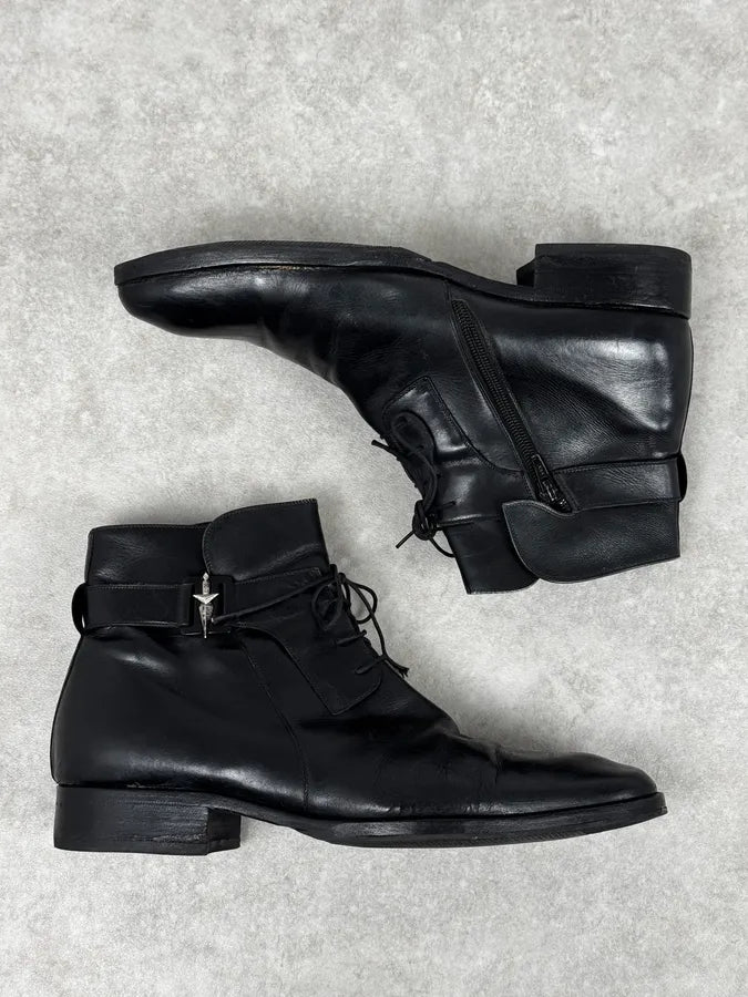 Cesare Paciotti Black Avant-Garde Rock Leather Italian Boots