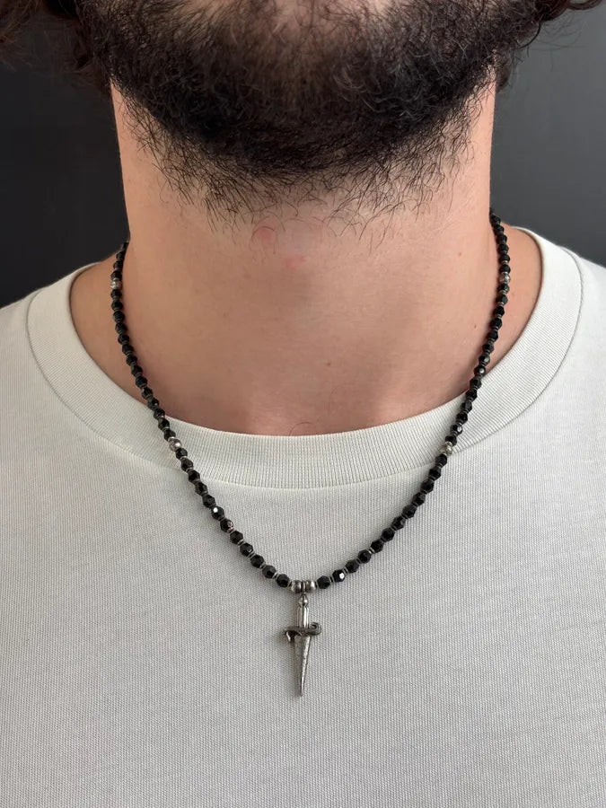 Cesare Paciotti Black Beaded Spike Dagger Necklace MIvsRIQ 1