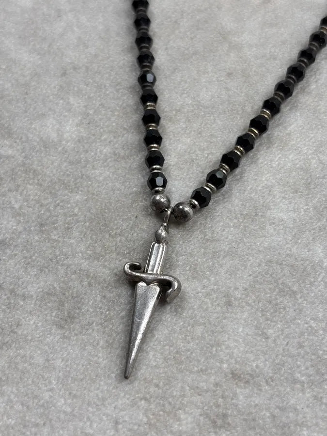Cesare Paciotti Black Beaded Spike Dagger Necklace MIvsRIQ 2