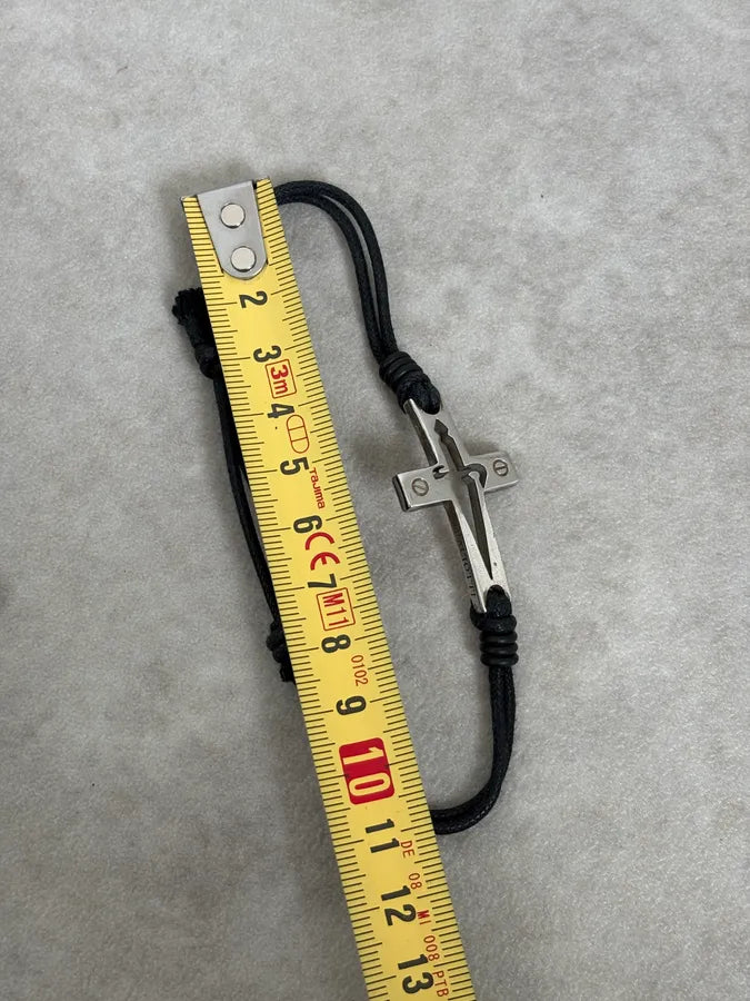 Cesare Paciotti Black Leather Cord Cross Bracelet nSRUORQ 8