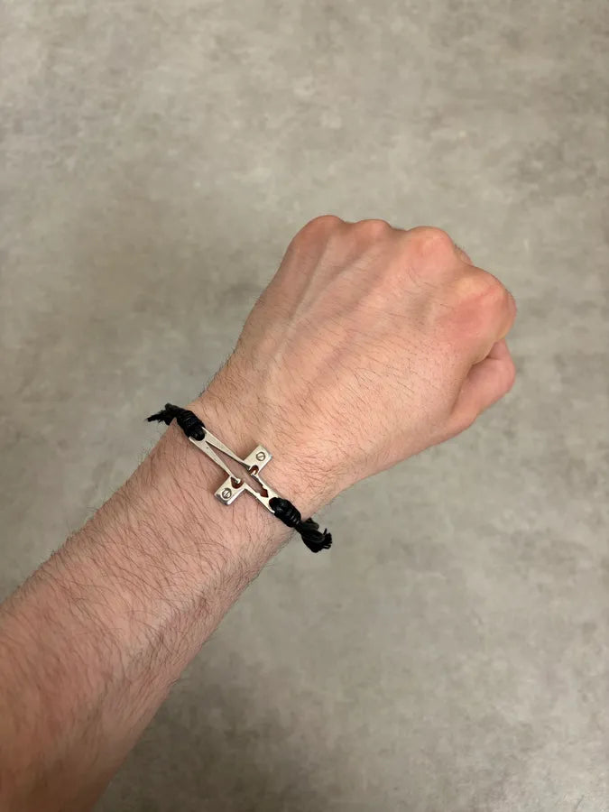 Cesare Paciotti Black Leather Cord Cross Bracelet nSRUORQ 2