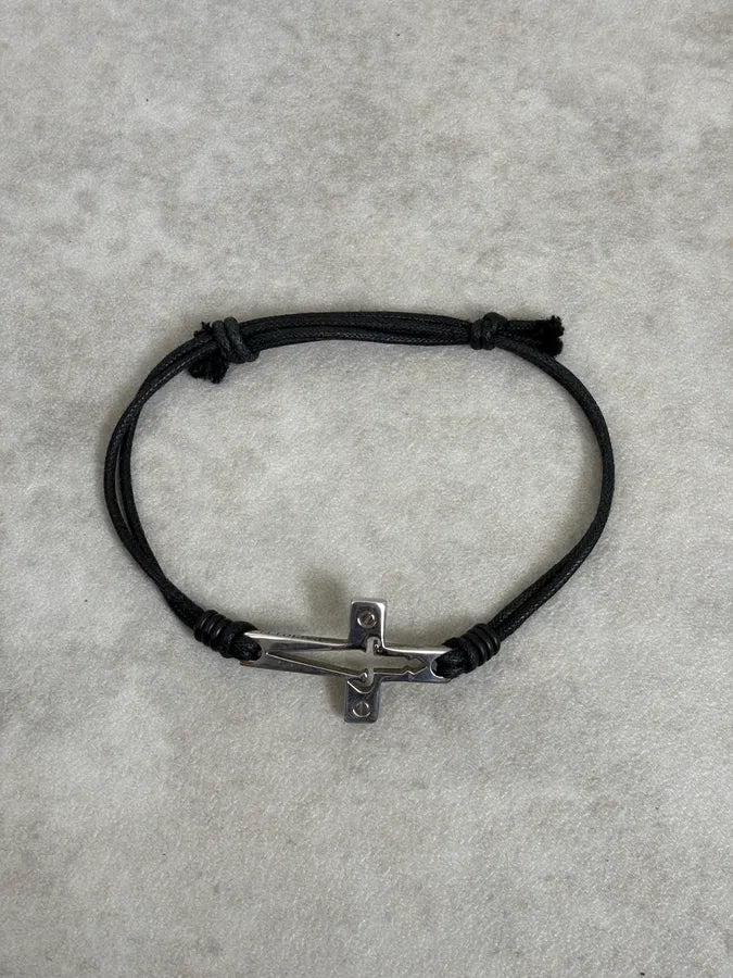 Cesare Paciotti Black Leather Cord Cross Bracelet nSRUORQ 0