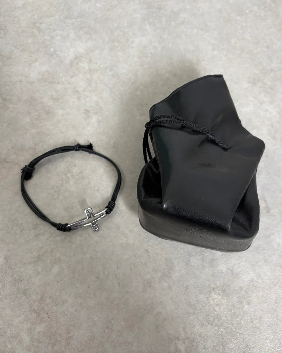 Cesare Paciotti Black Leather Cord Cross Bracelet nSRUORQ 1