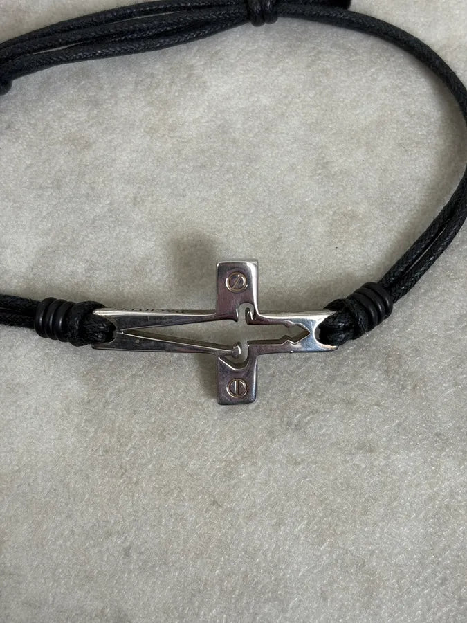 Cesare Paciotti Black Leather Cord Cross Bracelet nSRUORQ 5