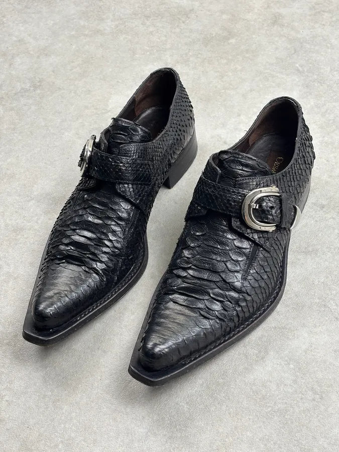 Cesare Paciotti Black Python Leather Loafer Derby Shoes QhMPJwU 2