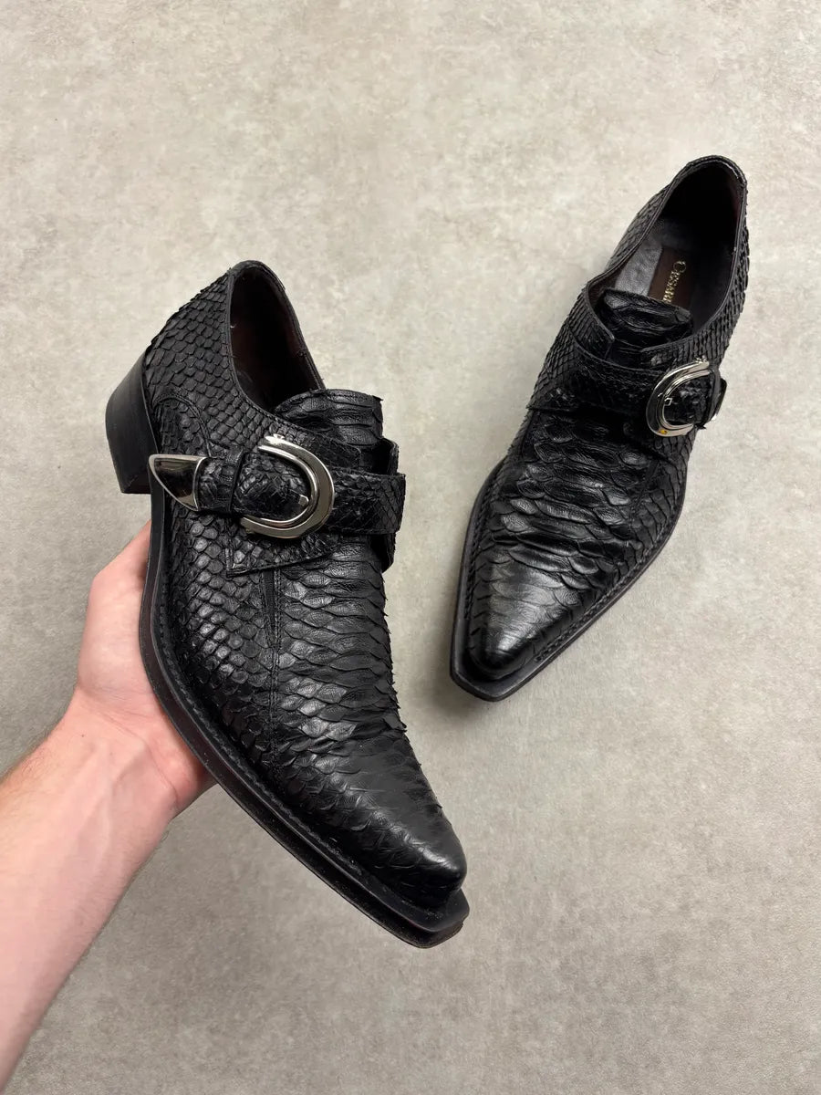Cesare Paciotti Black Python Leather Loafer Derby Shoes QhMPJwU 0