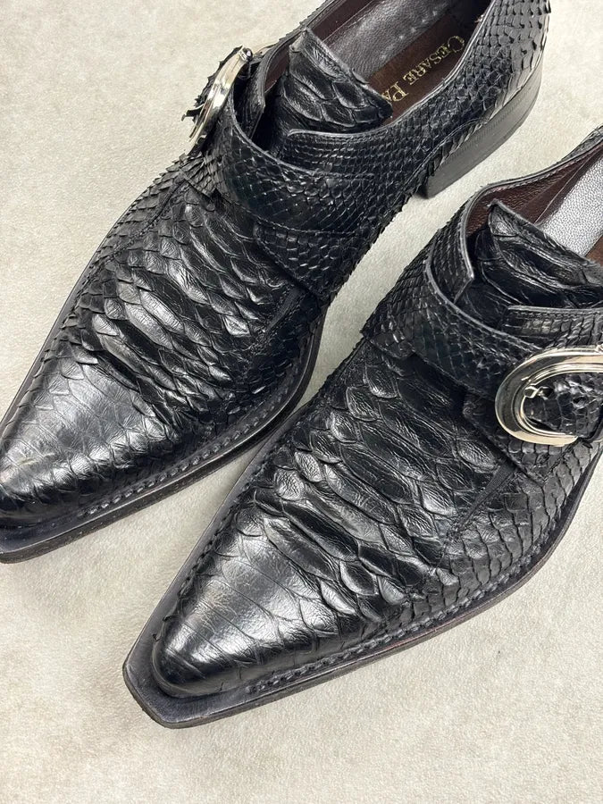 Cesare Paciotti Black Python Leather Loafer Derby Shoes QhMPJwU 4
