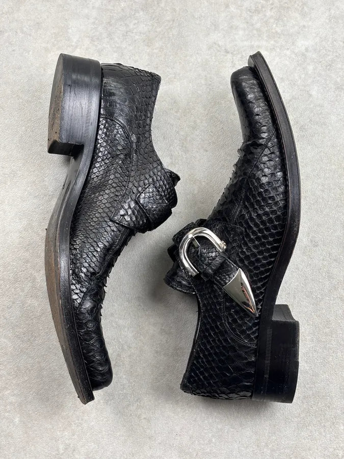 Cesare Paciotti Black Python Leather Loafer Derby Shoes QhMPJwU 7