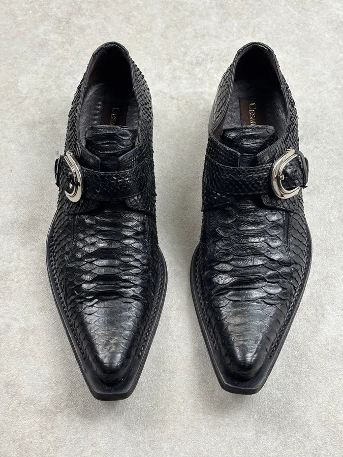 Cesare Paciotti Black Python Leather Loafer Derby Shoes QhMPJwU 1