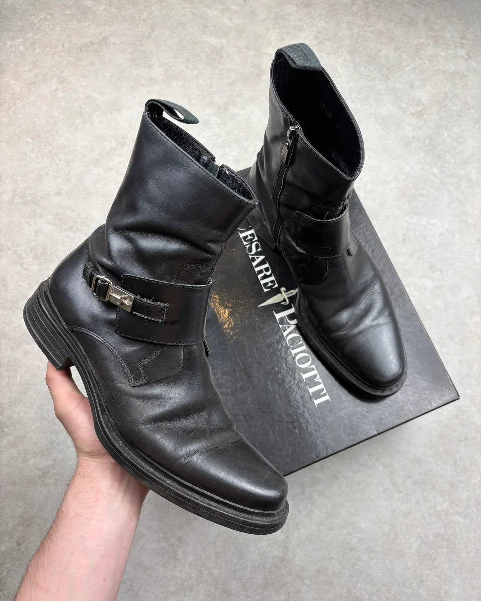 Cesare Paciotti Black Leather Buckle Ankle Boots lKnymAm 0