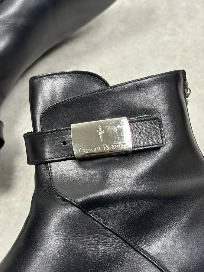 Cesare Paciotti Black Leather Chelsea Metal Buckle Boots AgnCQts 4