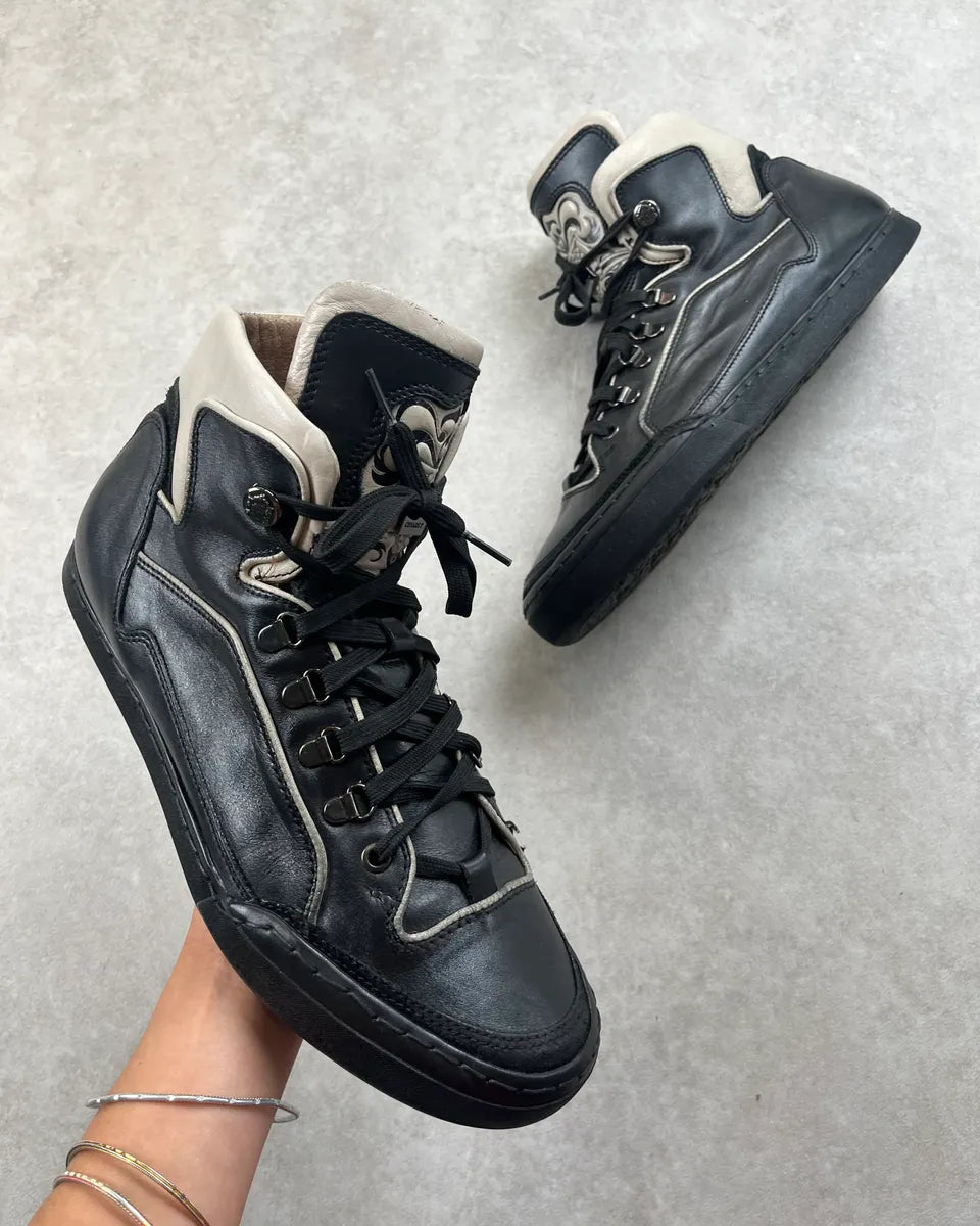 Cesare Paciotti Black Leather Embroidered High Sneakers FZYvWIr 0