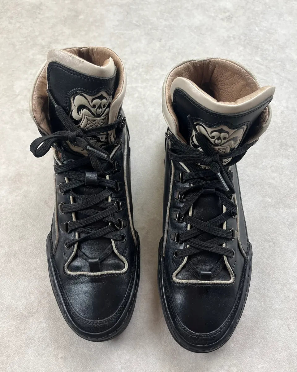 Cesare Paciotti Black Leather Embroidered High Sneakers FZYvWIr 5