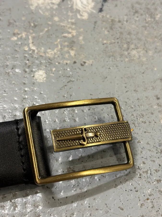Cesare Paciotti Black Leather Dagger Gold Buckle Belt DwEknEv 2