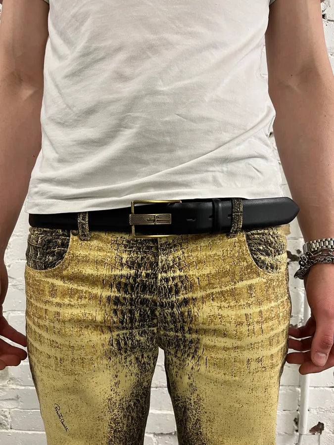 Cesare Paciotti Black Leather Dagger Gold Buckle Belt DwEknEv 1