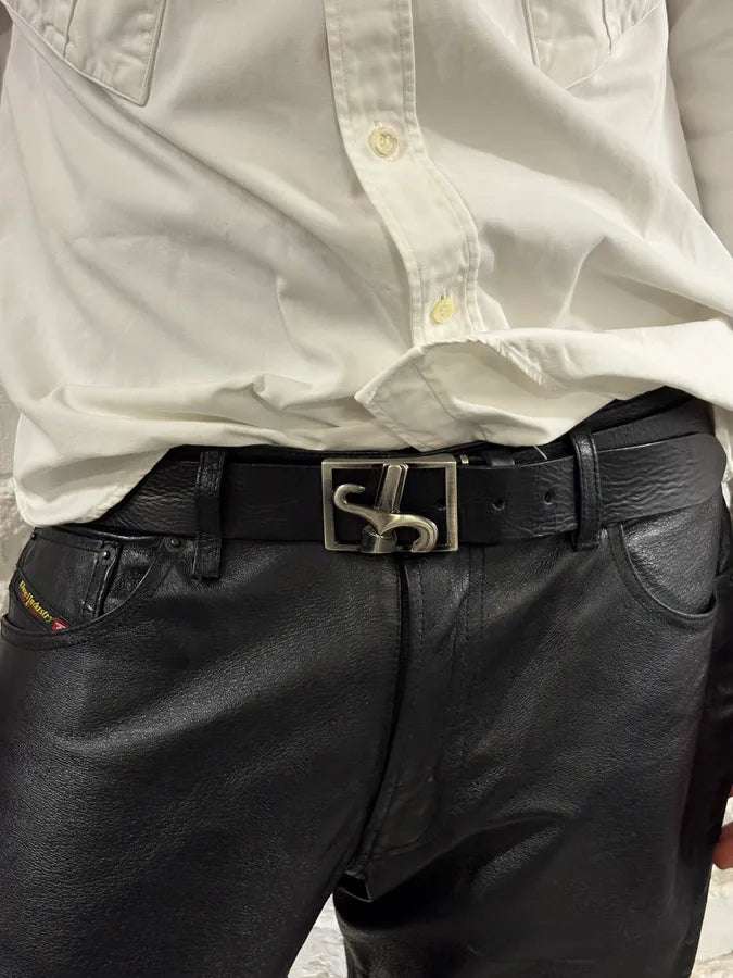 Cesare Paciotti Black Leather Dagger Propaganda Belt fltjOcH 1