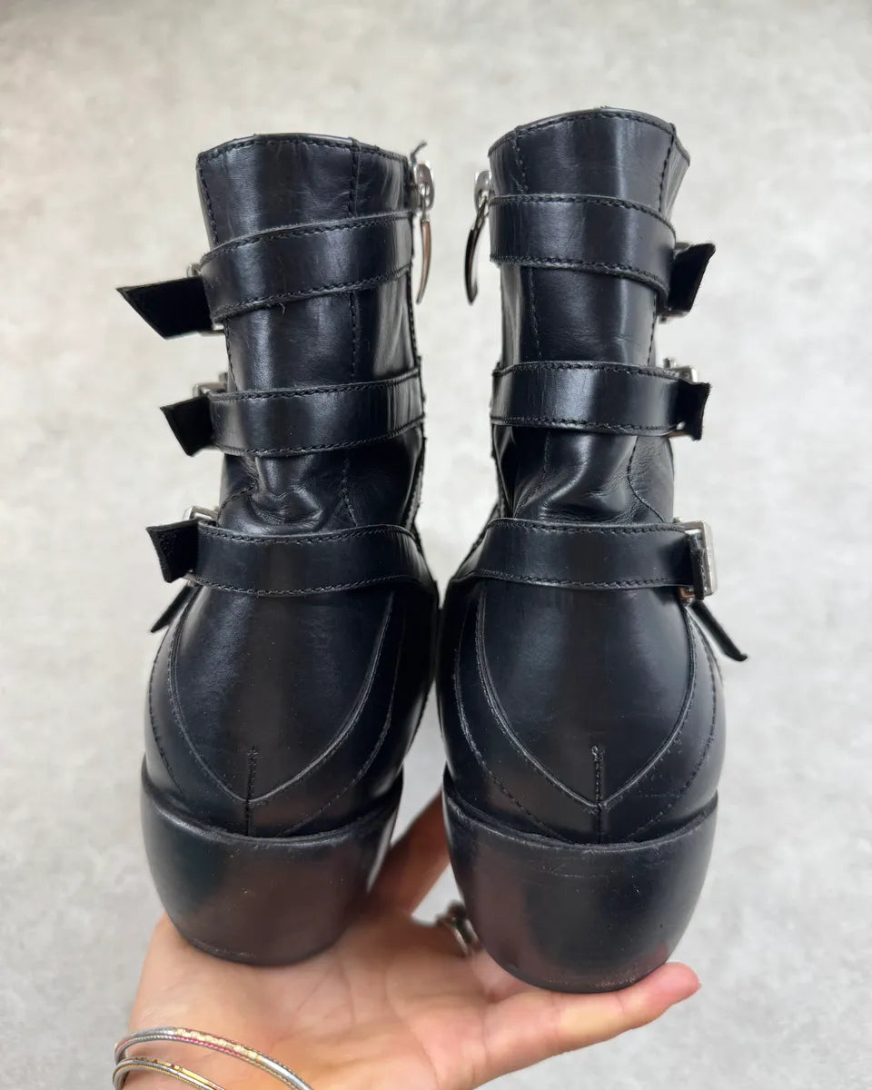 Cesare Paciotti Black Leather Multi Buckle Boots BwHMtTT 7