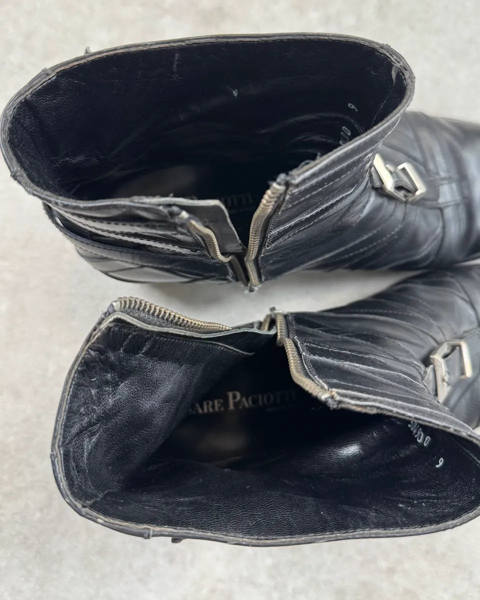 Cesare Paciotti Black Leather Multi Buckle Boots BwHMtTT 9