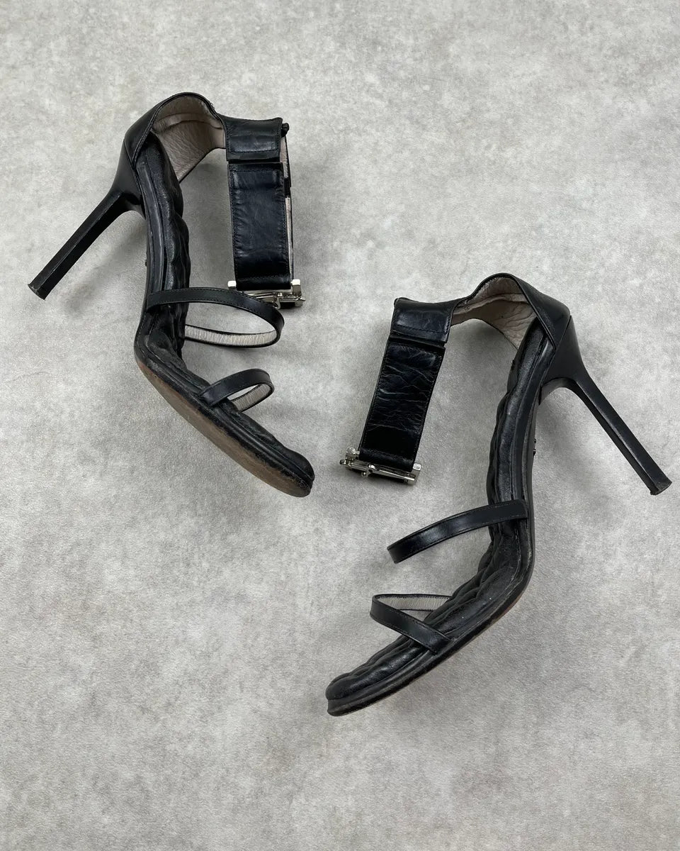Cesare Paciotti Black Leather Sandals Heels JCvwPhD 2