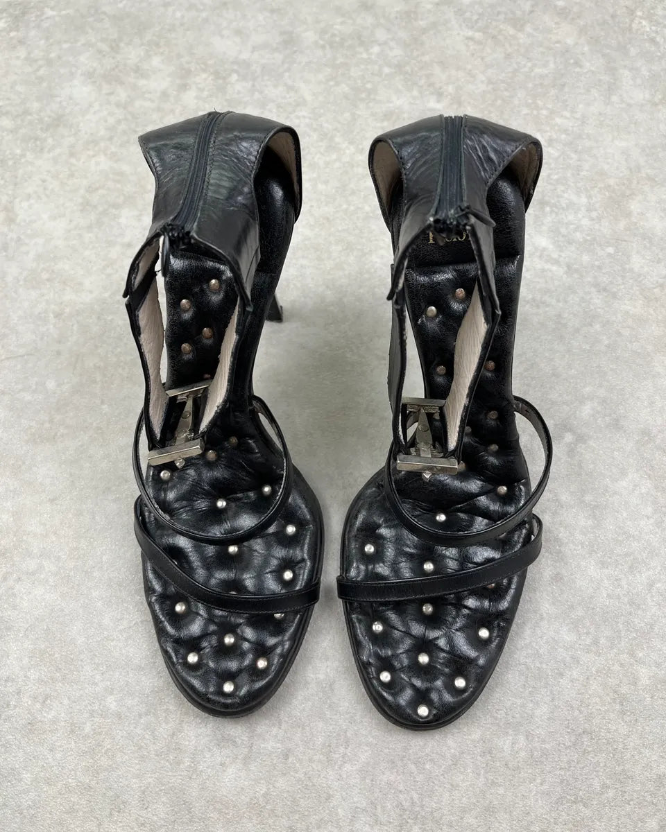 Cesare Paciotti Black Leather Sandals Heels JCvwPhD 5