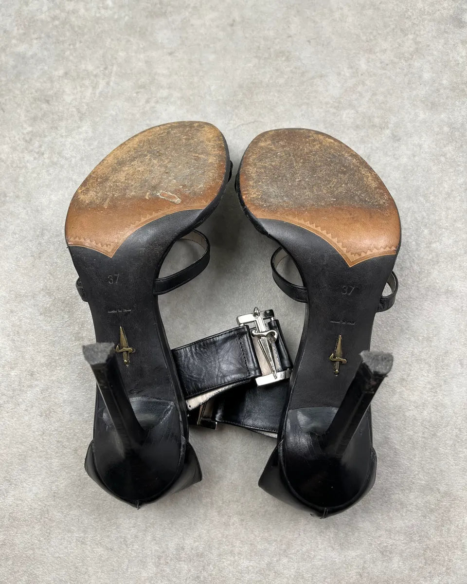 Cesare Paciotti Black Leather Sandals Heels JCvwPhD 7