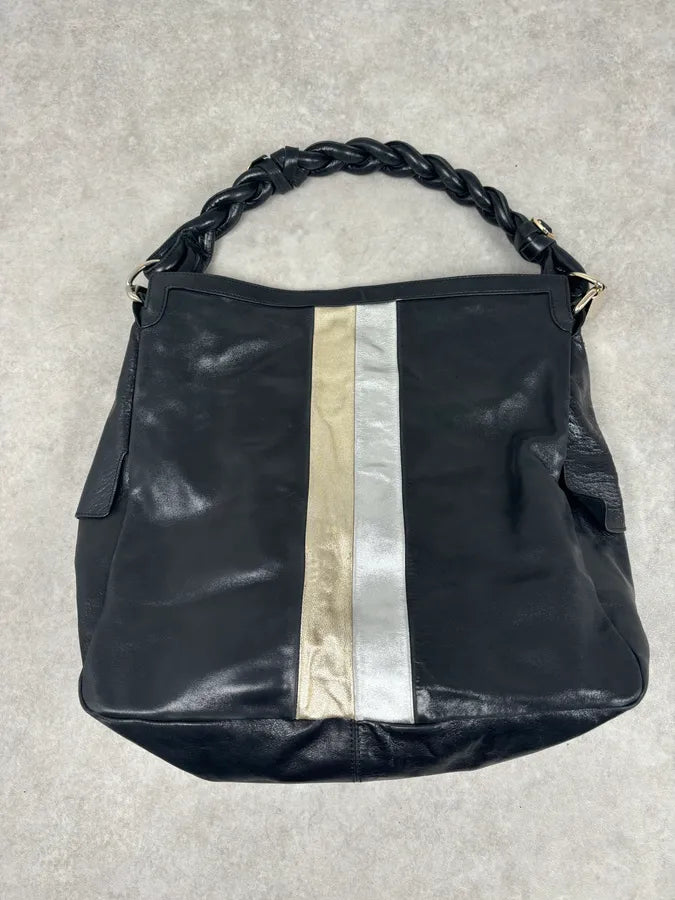 Cesare Paciotti Black Gold Stripe Leather Shoulder Bag OnwZFIL 4