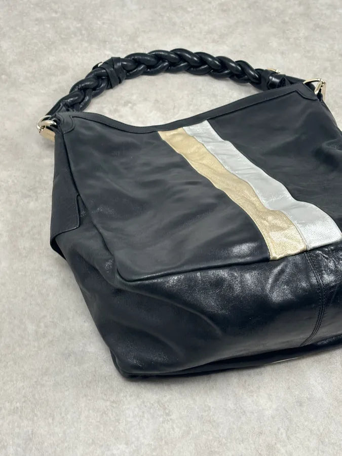 Cesare Paciotti Black Gold Stripe Leather Shoulder Bag OnwZFIL 5