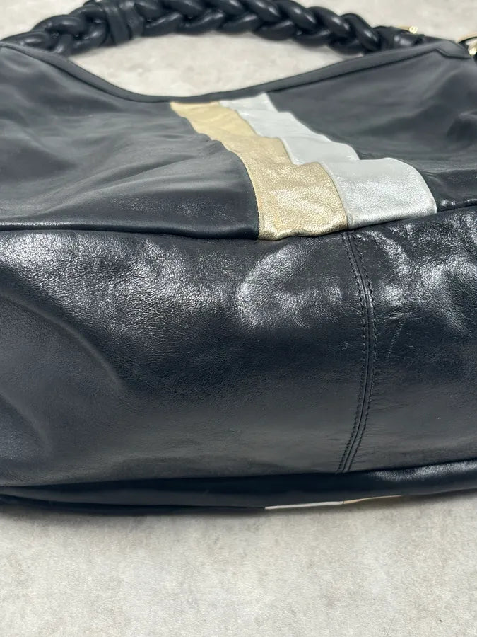 Cesare Paciotti Black Gold Stripe Leather Shoulder Bag OnwZFIL 7