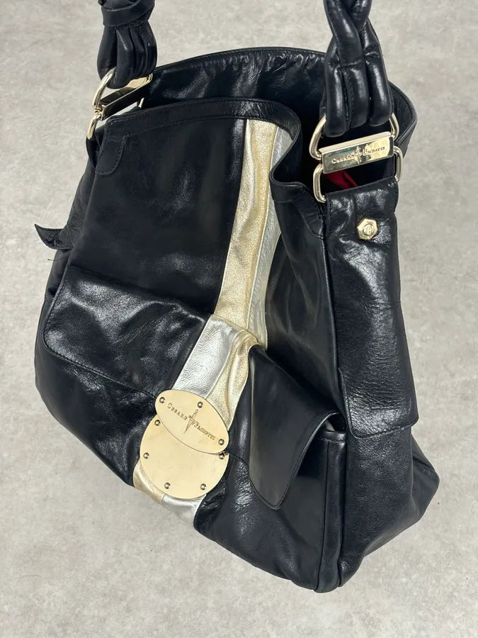 Cesare Paciotti Black Gold Stripe Leather Shoulder Bag OnwZFIL 12