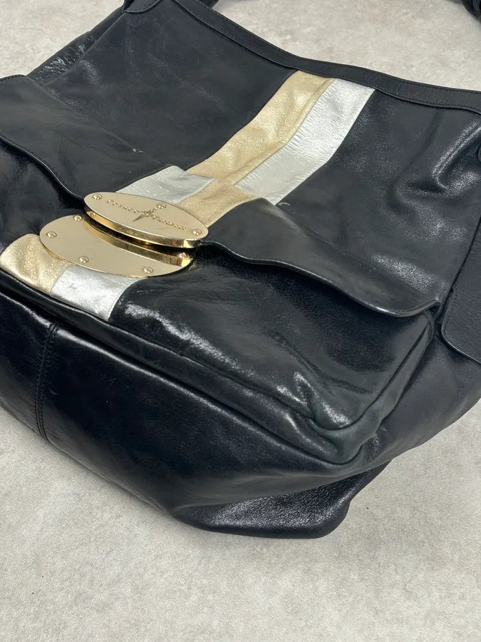 Cesare Paciotti Black Gold Stripe Leather Shoulder Bag OnwZFIL 3