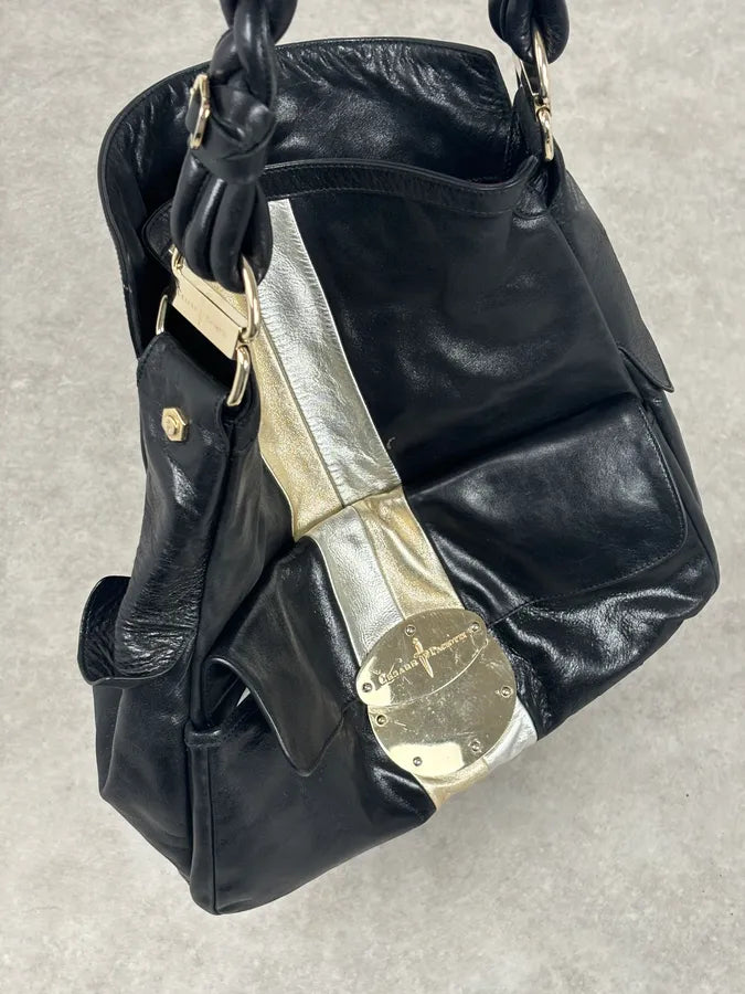 Cesare Paciotti Black Gold Stripe Leather Shoulder Bag OnwZFIL 11