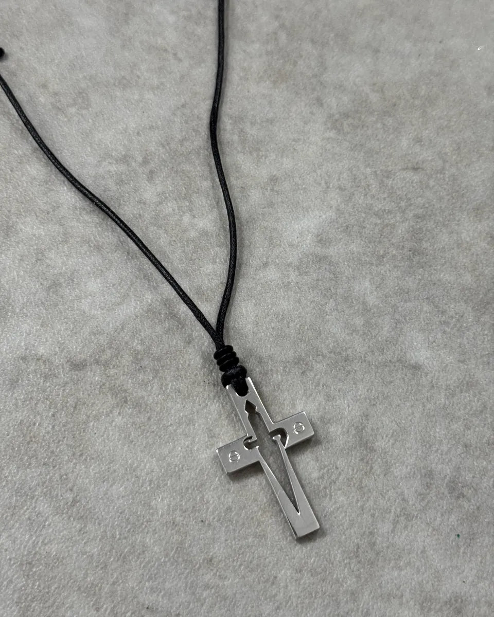 Cesare Paciotti Black Leather Stainless Still Dagger Pendant Adjustable Necklace TpFSbcv 2