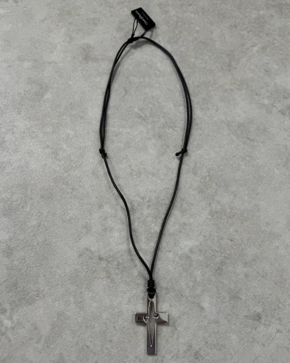 Cesare Paciotti Black Leather Stainless Still Dagger Pendant Adjustable Necklace TpFSbcv 4