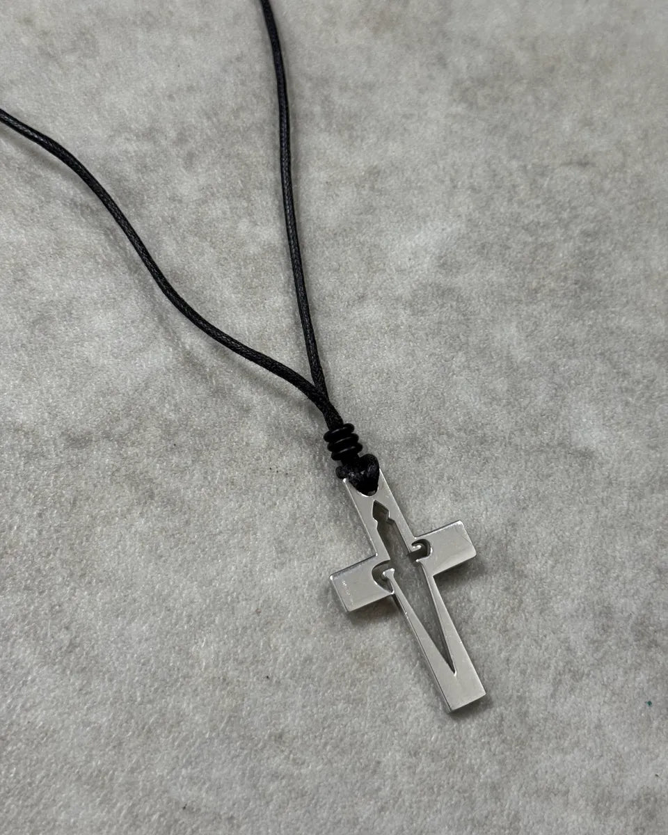 Cesare Paciotti Black Leather Stainless Still Dagger Pendant Adjustable Necklace TpFSbcv 5