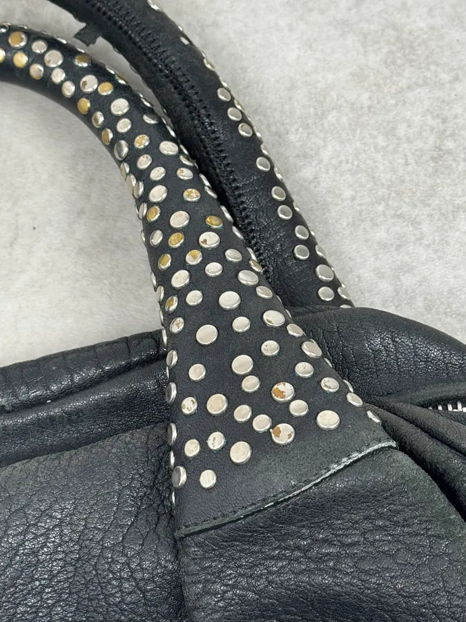 Cesare Paciotti Black Leather Studded Handle Bag JZXfooz 6