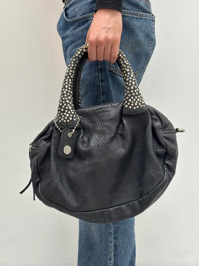 Cesare Paciotti Black Leather Studded Handle Bag JZXfooz 2