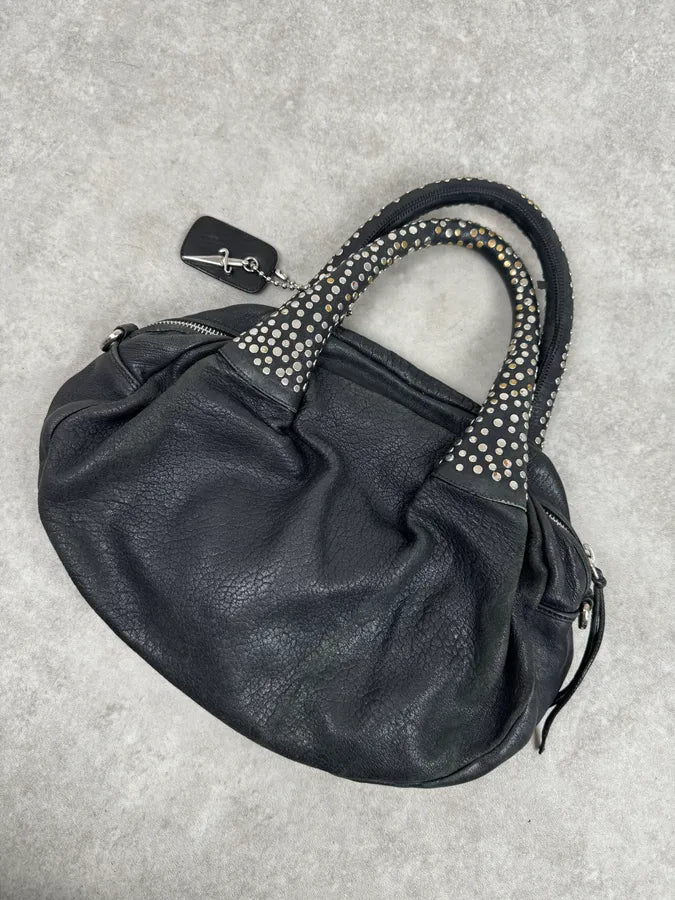 Cesare Paciotti Black Leather Studded Handle Bag JZXfooz 4