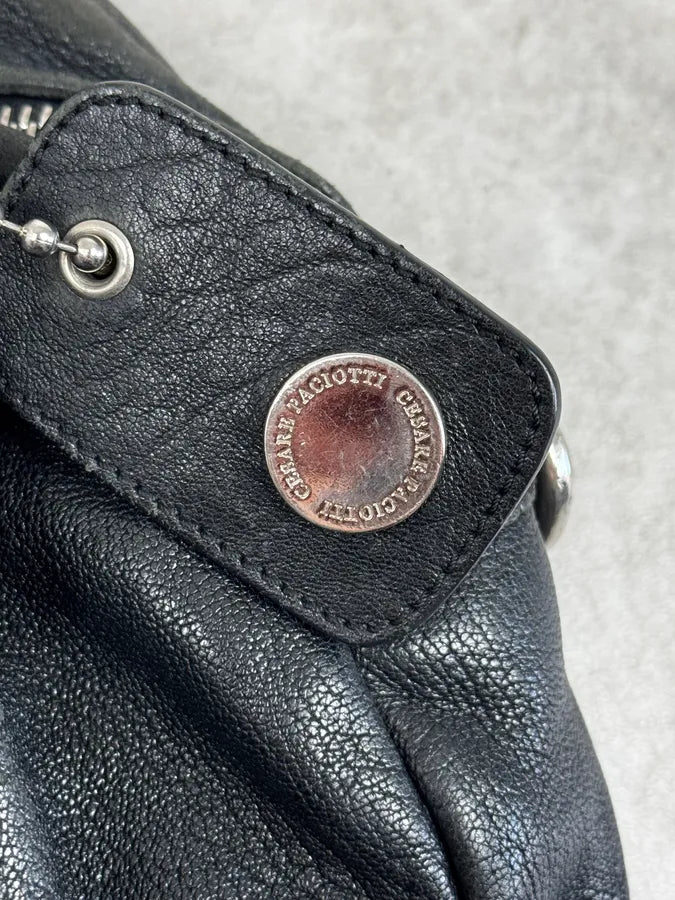 Cesare Paciotti Black Leather Studded Handle Bag JZXfooz 8
