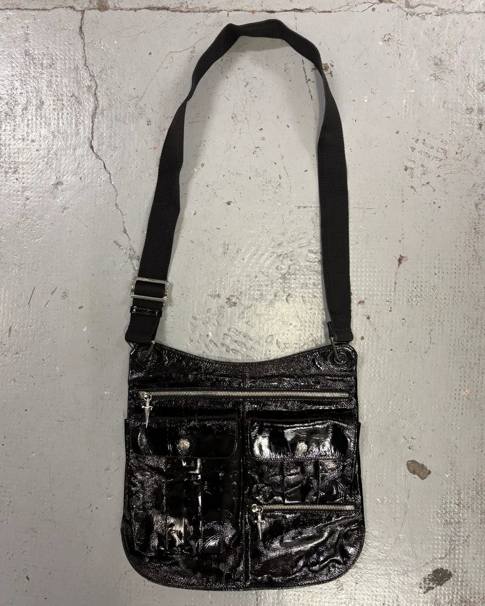 Cesare Paciotti Black Patent Leather Multi-Pocket Crossbody Bag NpNSHzt 0