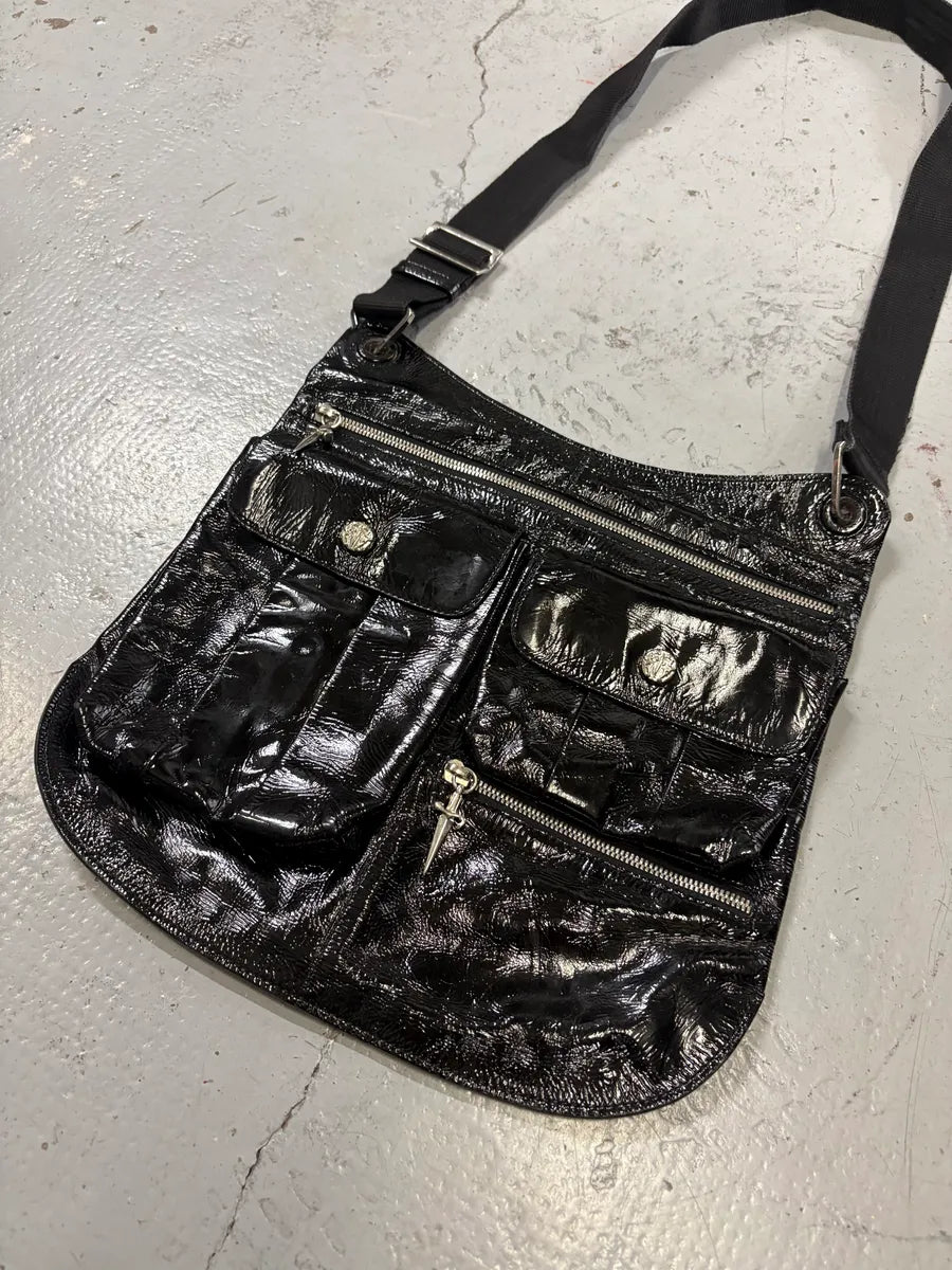 Cesare Paciotti Black Patent Leather Multi-Pocket Crossbody Bag NpNSHzt 3