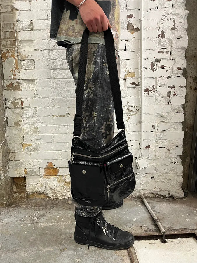 Cesare Paciotti Black Patent Leather Multi-Pocket Crossbody Bag NpNSHzt 1